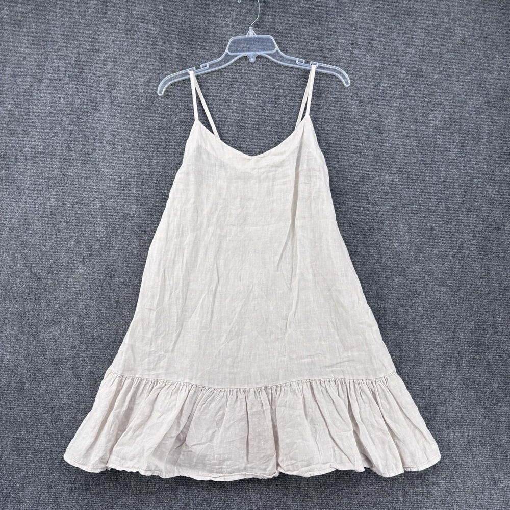 Bellambia Beige Linen Ruffled Hem Sundress Women’s S Minimalist Made In Italy
