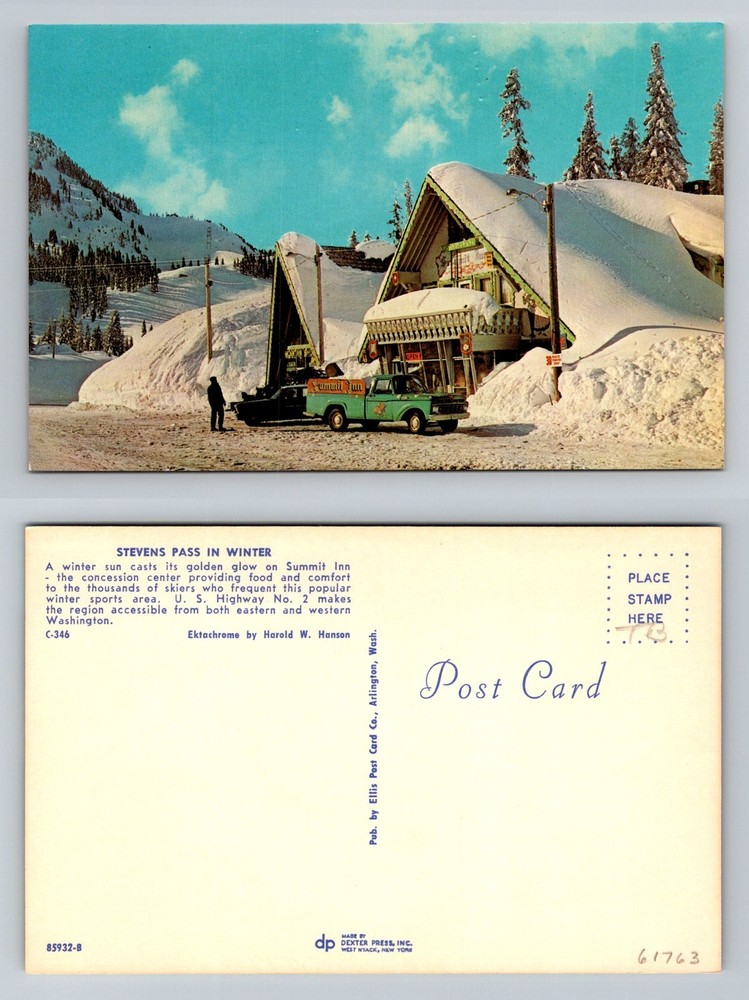 Stevens Pass, WA-Washington, Summit Inn Winter Snowbound Lodge Vintage Postcard