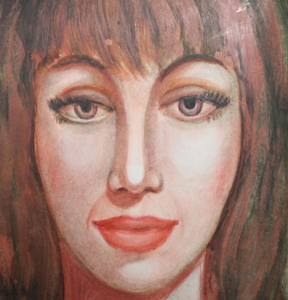 Vintage Female Portrait Watercolor Painting Artwork