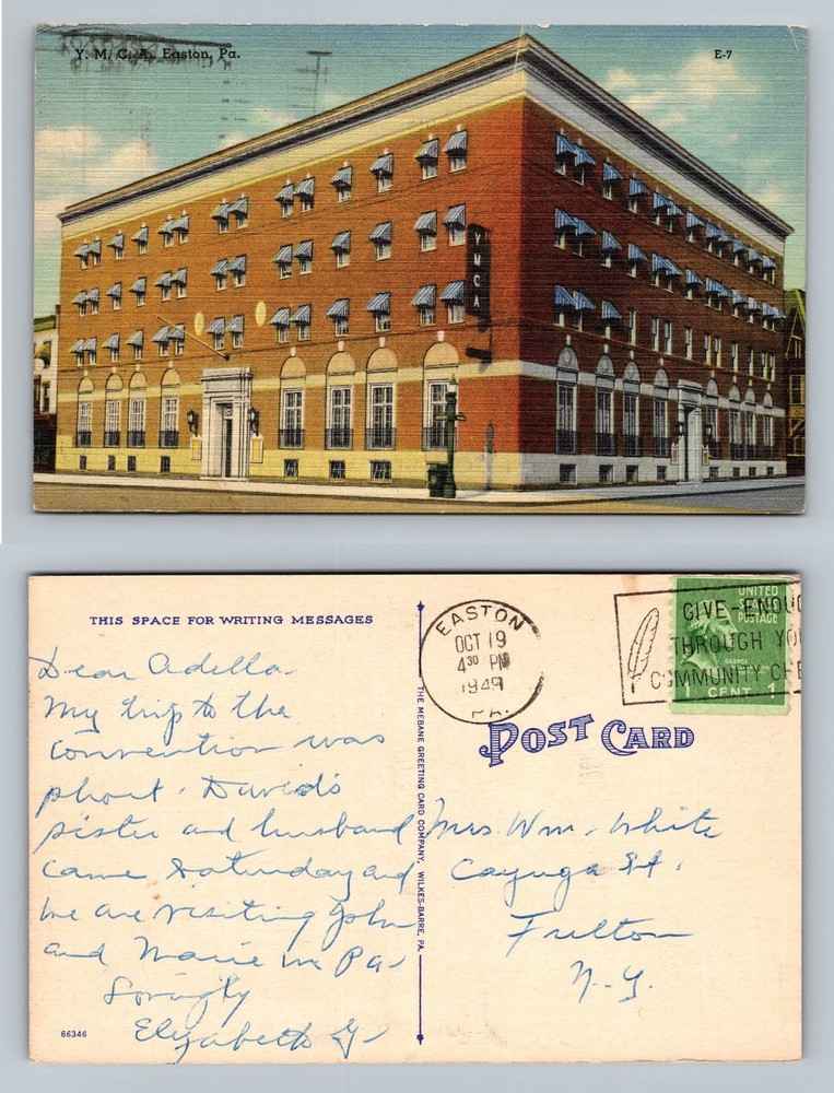 Easton, PA-Pennsylvania, YMCA Building Brick Front Old c1949 Vintage Postcard