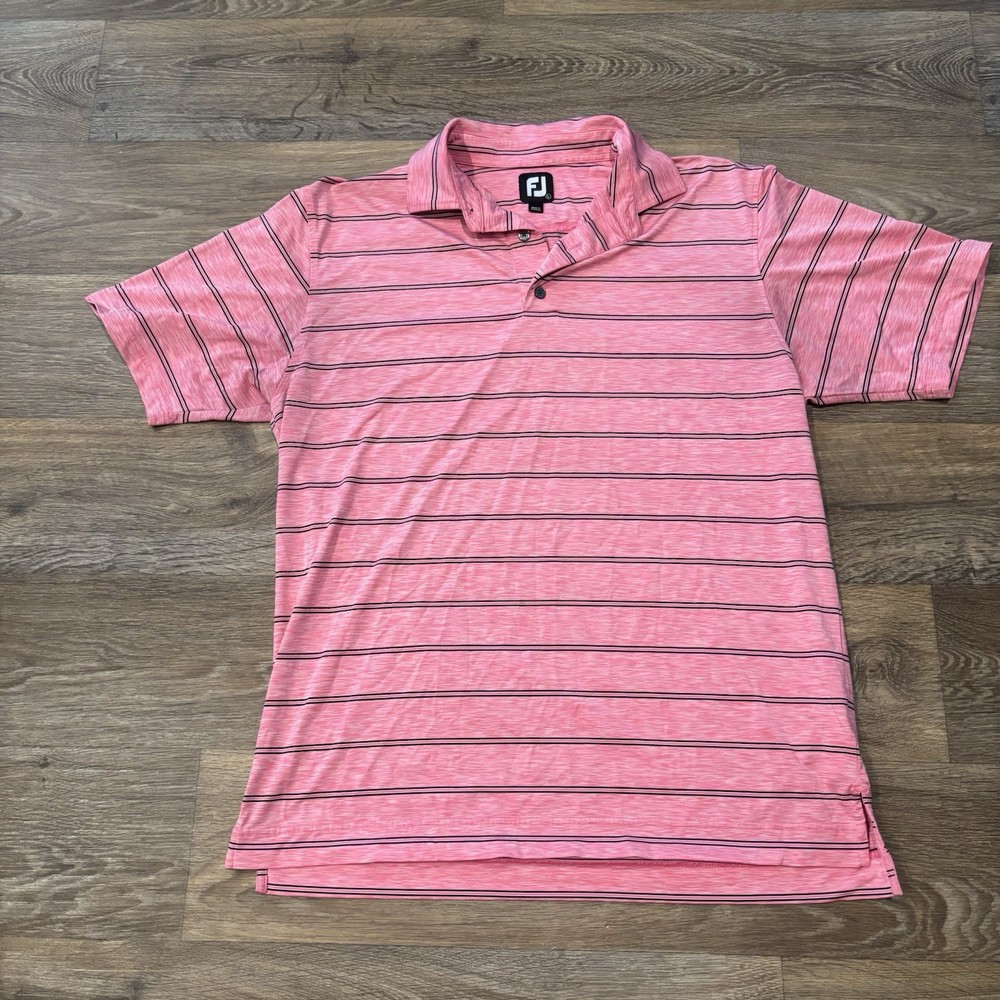 FootJoy FJ Performance Golf Polo Shirt – Men’s Large – Pink Stripe