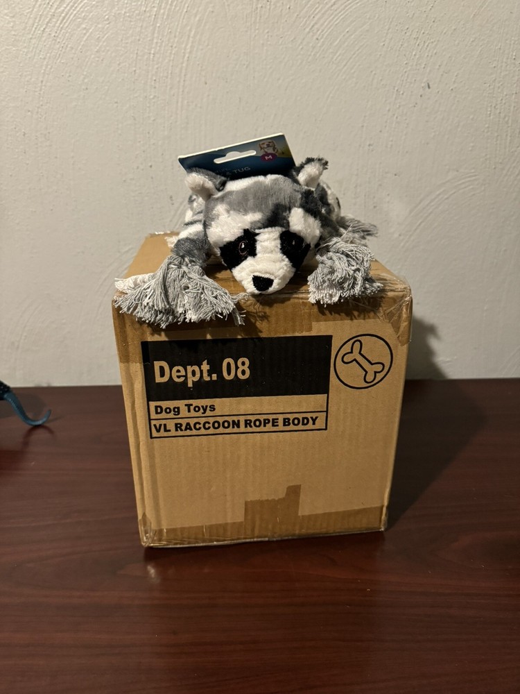 Dog Chew Toy Medium Raccoon Level 2 Rope with Inner Ball Box Of 6 Toys
