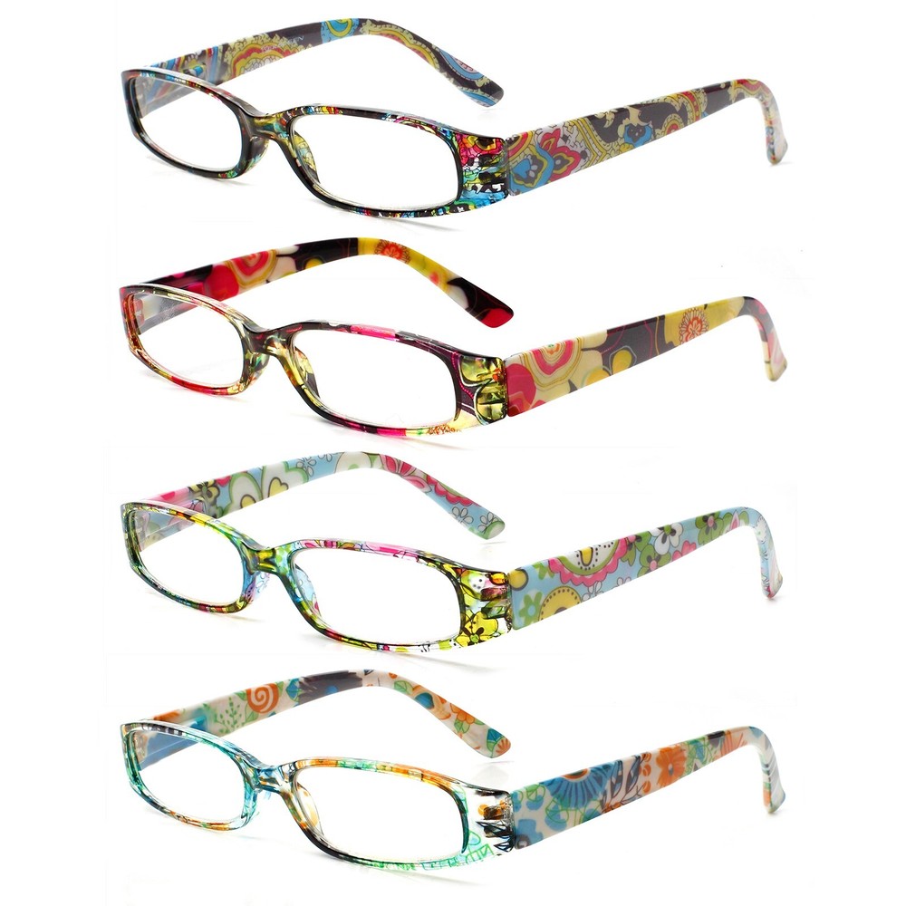 4-Pack Reading Glasses Ladies Readers Spring Hinge Pattern Print Eyeglasses