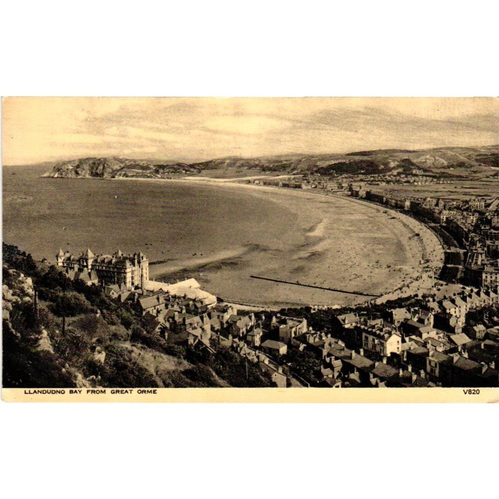 Llandudno Bay from Great Orme Wales Vintage Postcard Photochrom Co V820 Sepia
