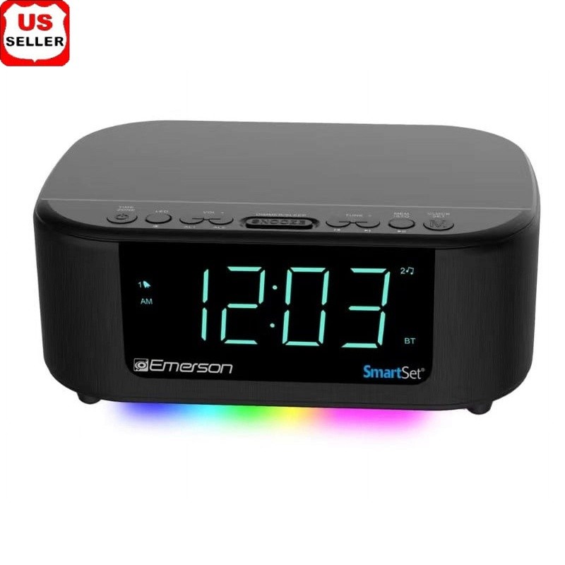 SmartSet Dual Alarm Clock Radio with Bluetooth Speaker USB Port and LED Pulse Music Display