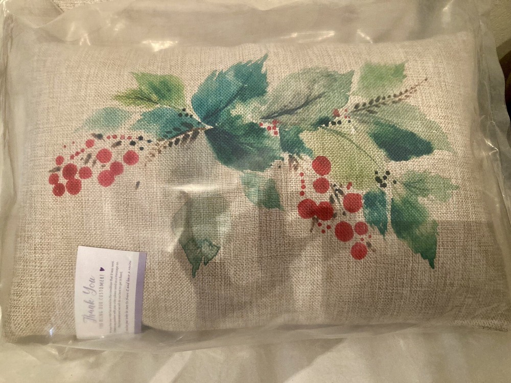 Christmas Watercolor Holly Berry Lumbar Accent Pillow-image