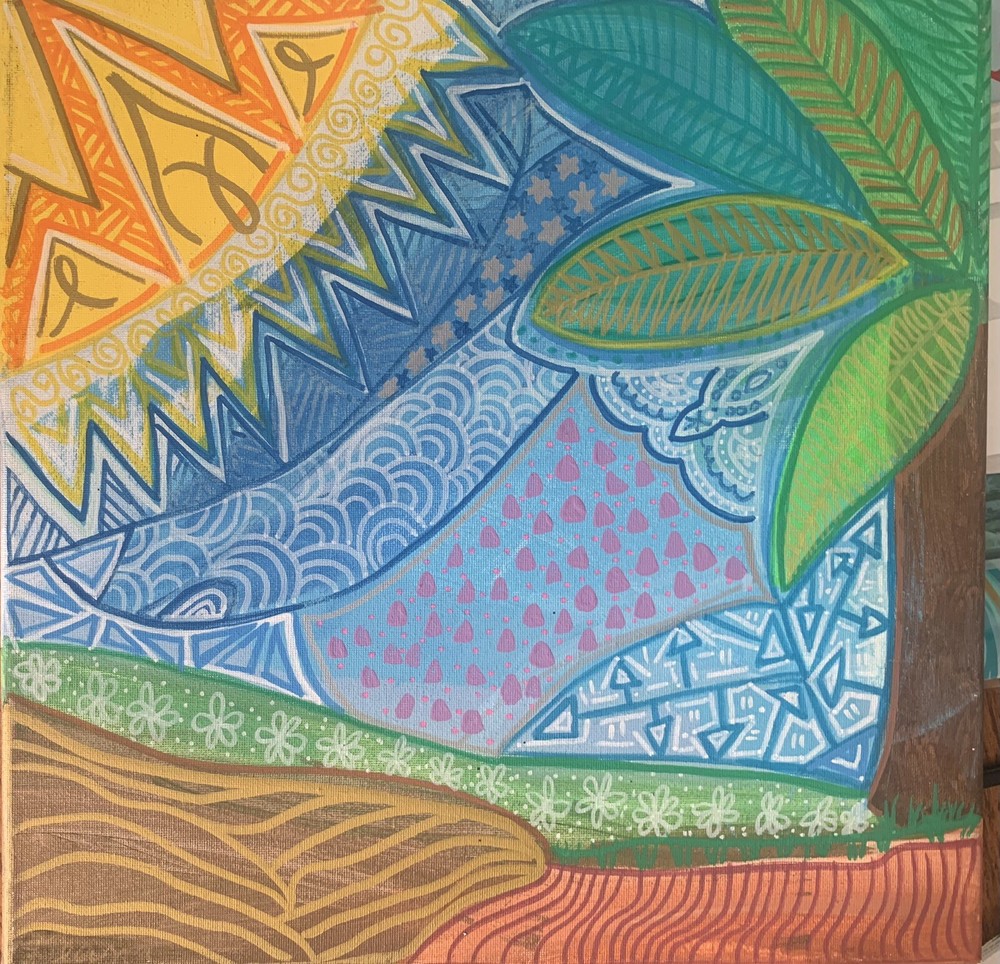 Happy Abstract Palm Tree Beach Painting Ooak Moody Virgo Arts-image