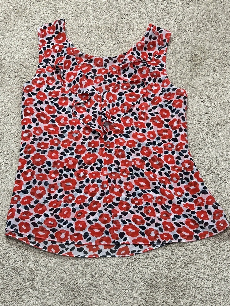 Womens Shirt Size Medium Multicolor Print Ruffle Neckline Lightweight Flowy