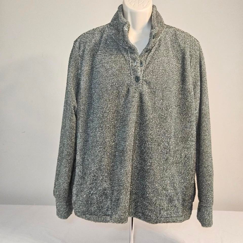 Eddie Bauer Womens XXL Gray Marled Fleece Quarter Button Mock Neck Pullover Top