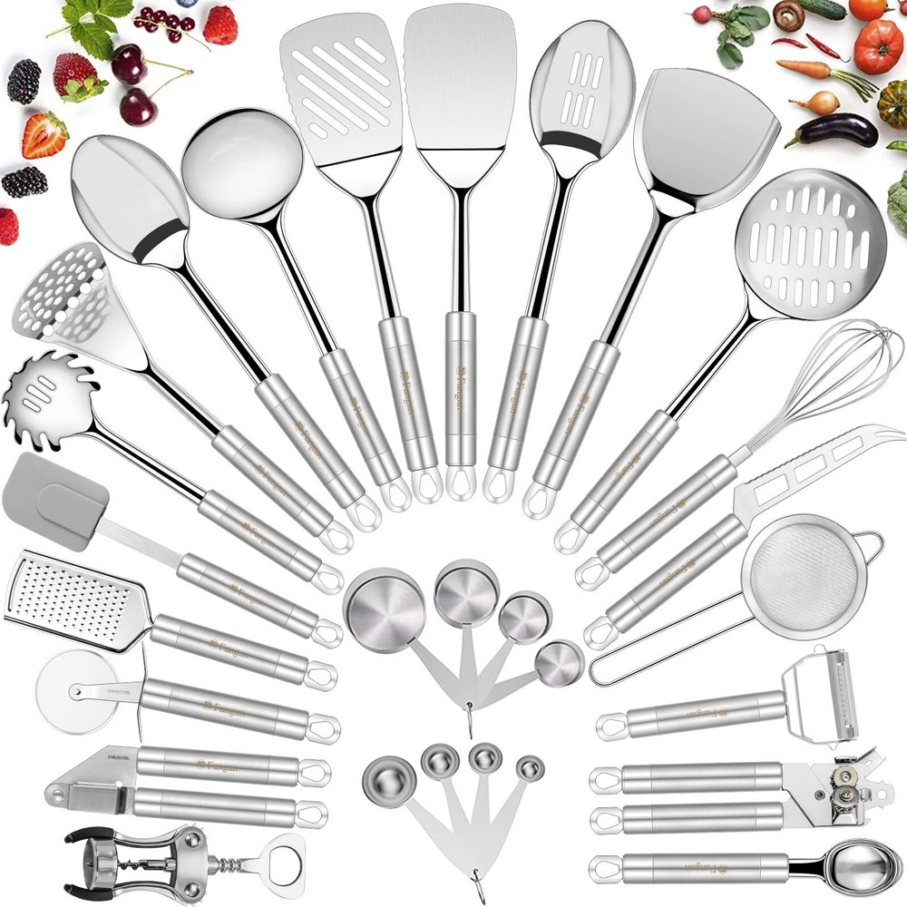 Stainless Steel Kitchen Utensil Set- Fungun 28 Pcs Cooking Nonstick Cookware ...