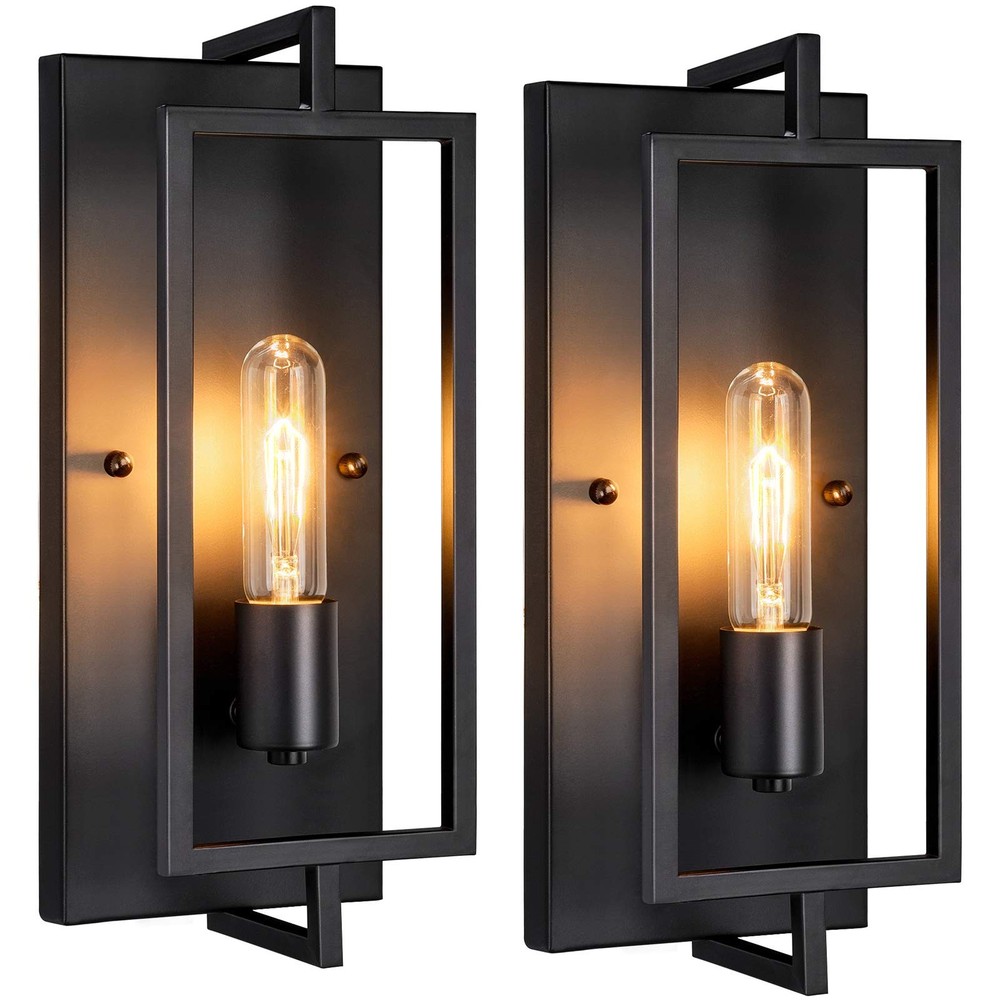 Industrial Wall Sconces Set of 2, Vintage Light Fixture, E26 Base, Matte Blac...