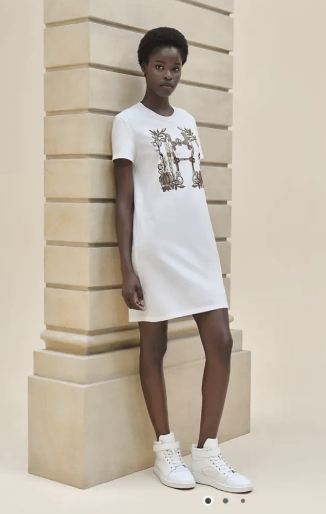 100% Authentic Hermes Della Cavalleria Mid T shirt Dress White 36