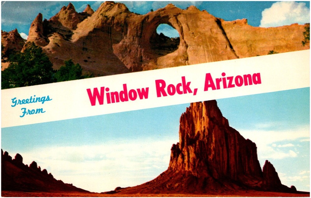 Greetings from Window Rock Arizona & Shiprock New Mexico 1950s Chrome Postcard