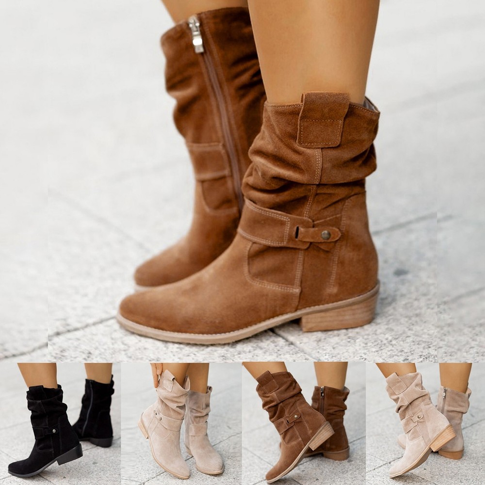 Women Low Heel Lace Up Ankel High Boots Faux Fur Lined Combat Riding Boots