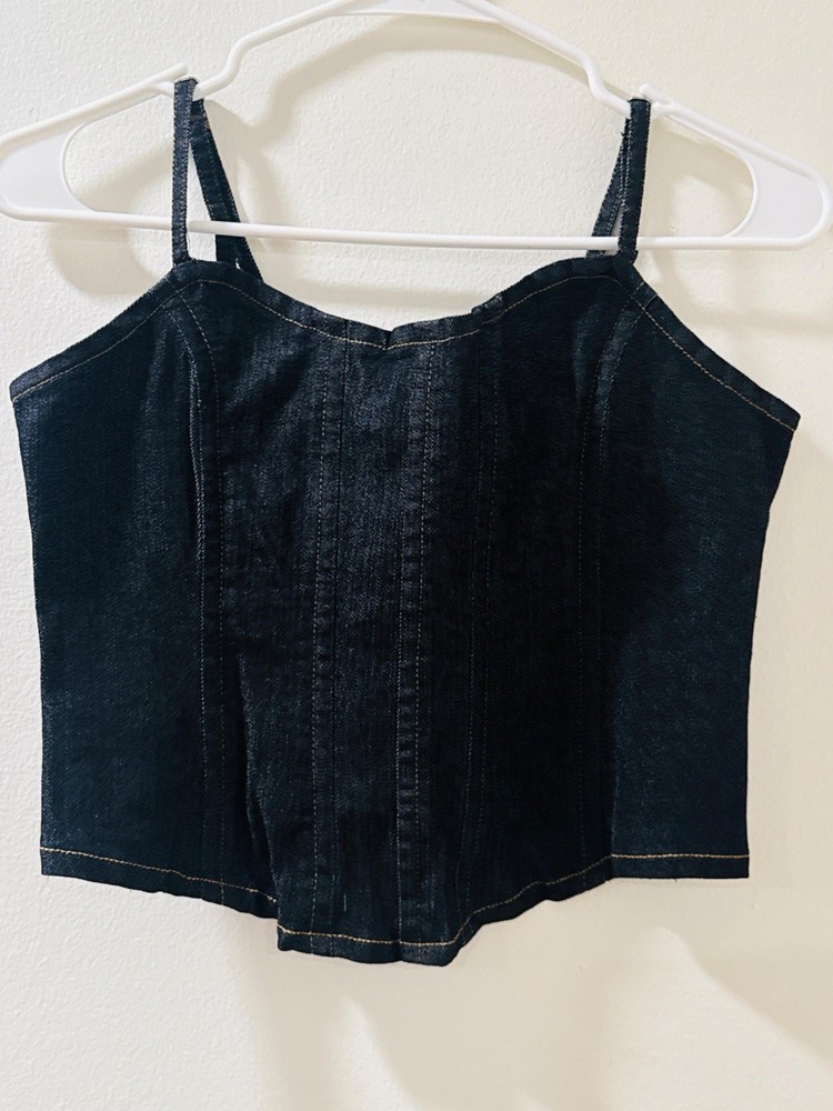 Jolie And Joy Jeans Crop Top Denim Cowgirl Blue Extra Large Festival Corset NWT
