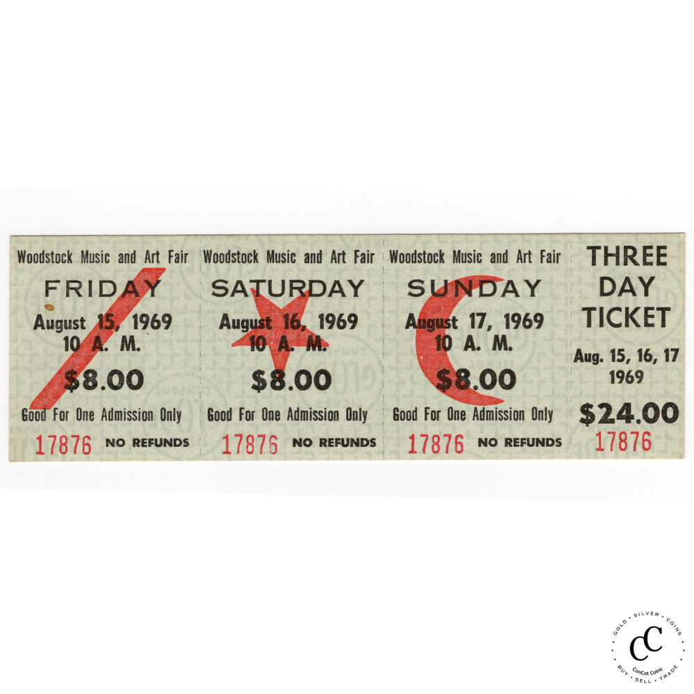 1969 Woodstock Music Festival Original Three-Day Ticket - Most Iconic Ticket