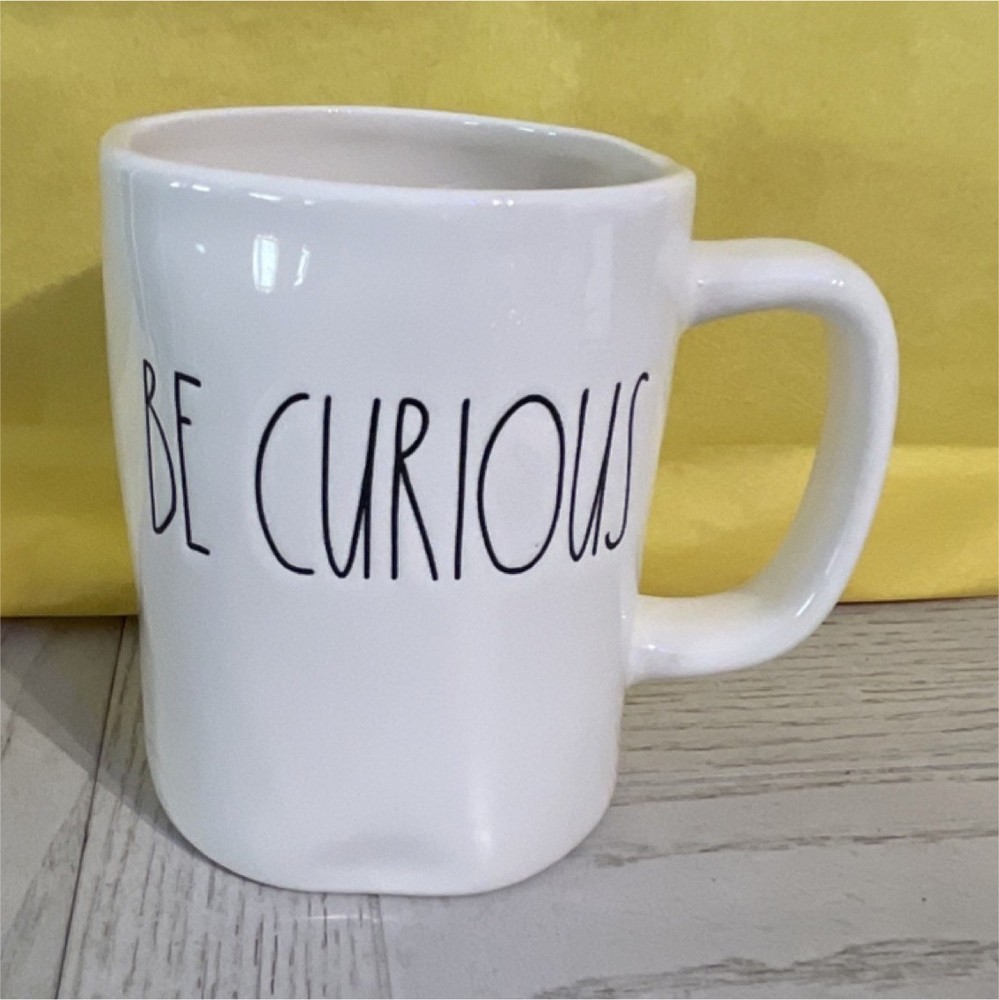 Rae Dunn Artisan Collection BE CURIOUS White Ceramic Coffee Mug 16 fl oz