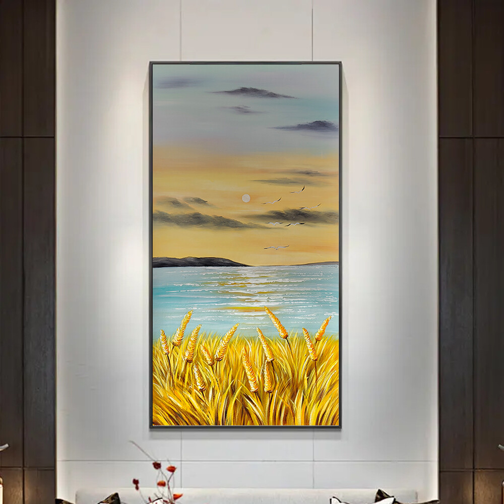 Hand Painted Sea Scenery Oil Painting Handmade Mountain Landscape Canvas