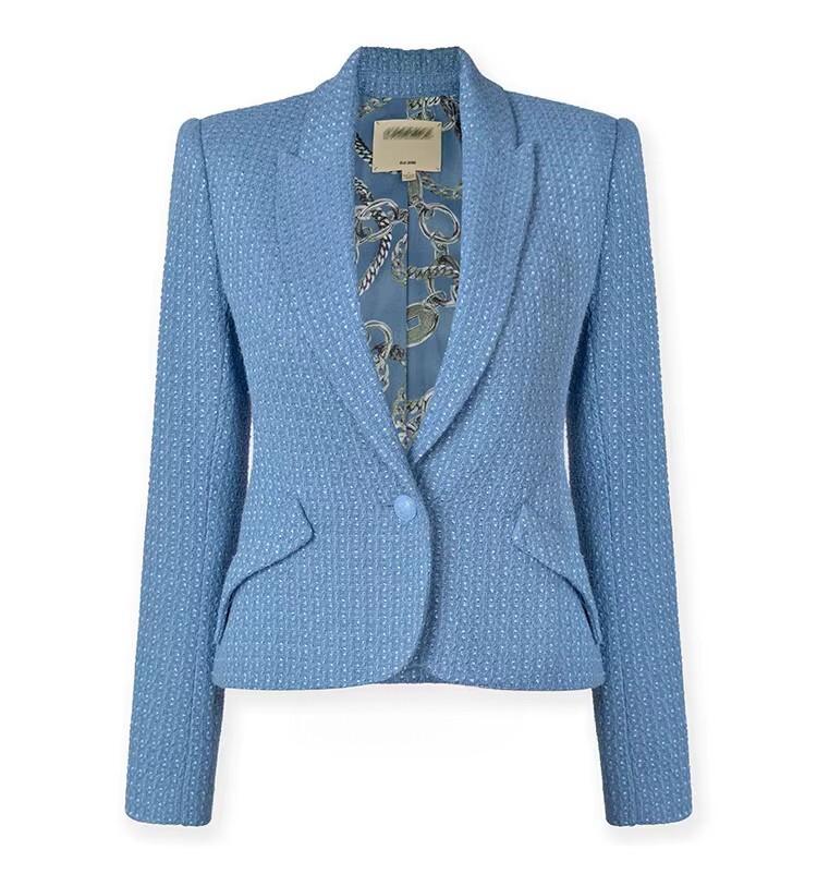 Women L'AGENCE Cotton Blend One Button Tweed Coat Top