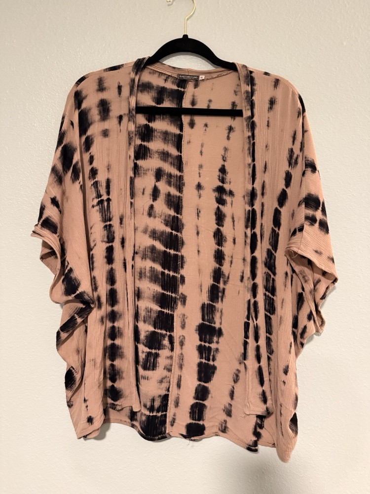 Open-Front Tan Tie-Dye Kimono Size XL Women's Boho Hippie