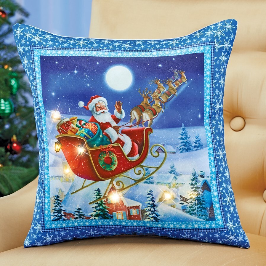 LED Lighted Santa Sleigh Christmas Accent Pillow-image
