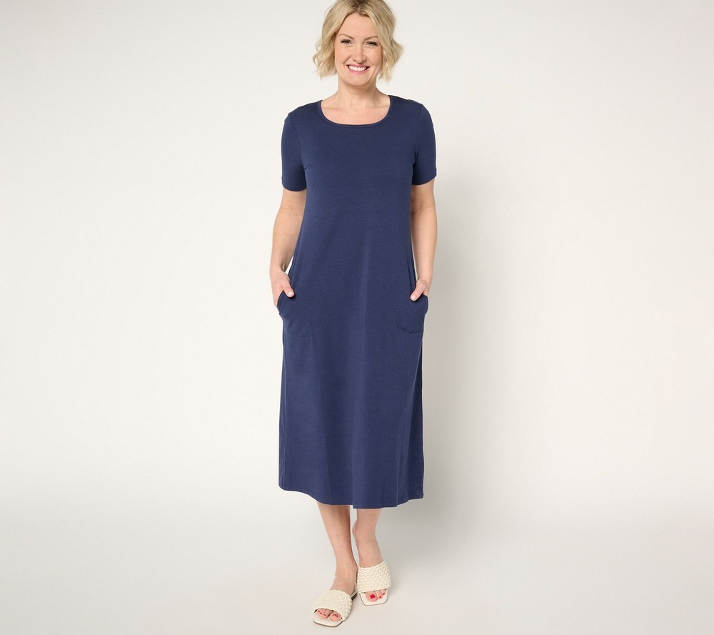 Maya J Women's Dress Sz M Denim & Co. Favorite Jersey Short Sleeve Blue A681229