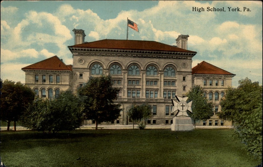 York Pennsylvania high school flag ~ c1910 vintage postcard