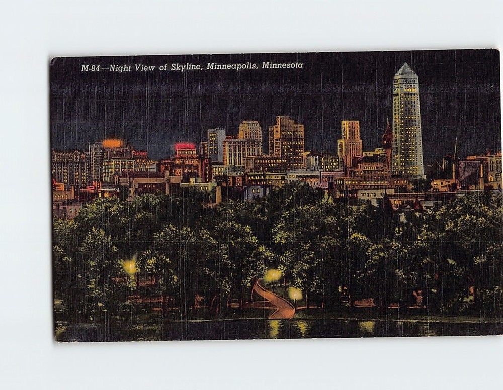 Postcard Night View of Skyline Minneapolis Minnesota USA