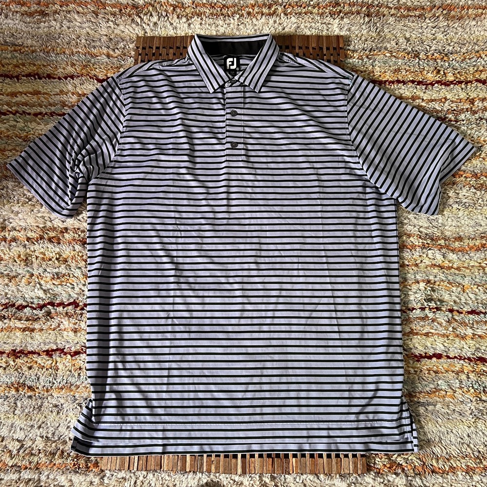 Footjoy FJ Performance Stretch Polo Golf Shirt Men's XXL 2XL Purple Grey Stripe