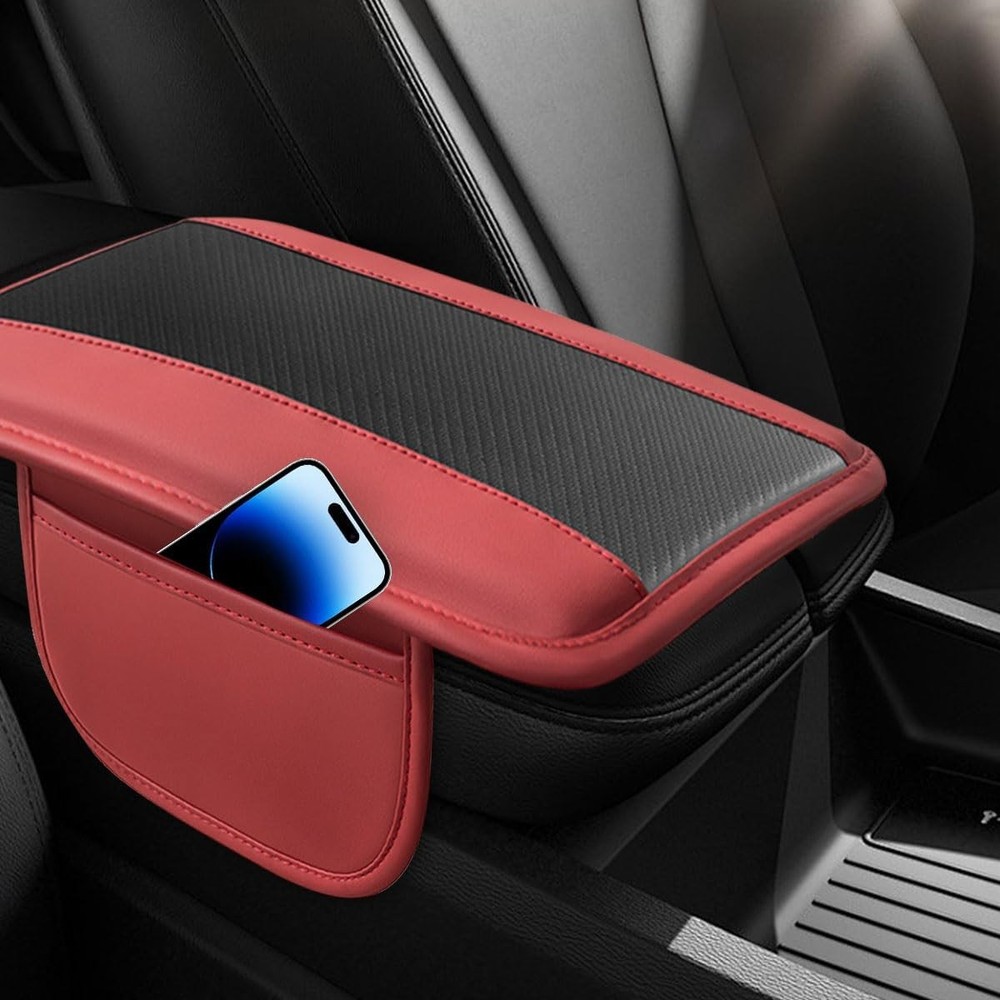 Carbon Fiber Leather Center Console Cover with Side Storage, Univer Color: Red