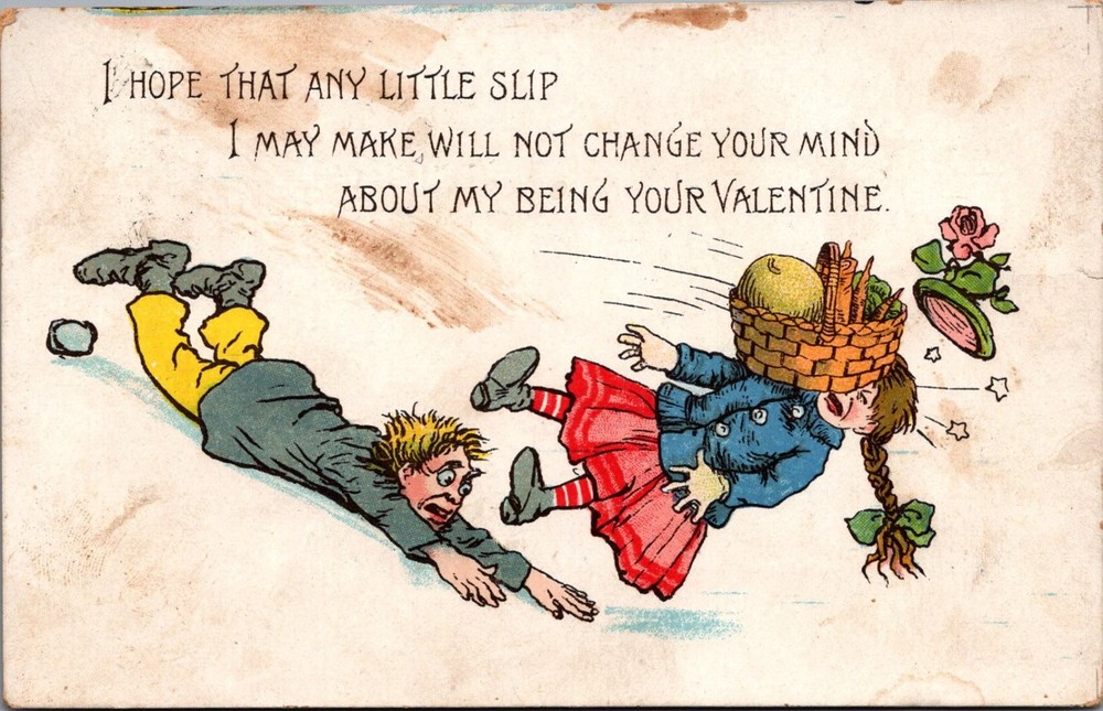 1912 Tuck's Outcault Series Humorous Valentine Postcard #907 - Falling Kids