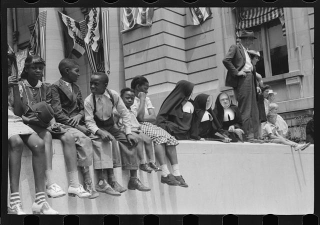 Photo:Memphis Tennessee Cotton Carnival 1940 Children Nuns Parade Crowd
