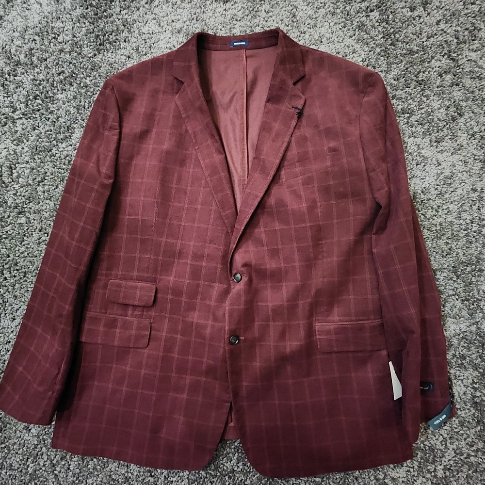 Stafford Corduroy Sport Coat Men's 54L Burgundy Check Blazer Big Tall NWT