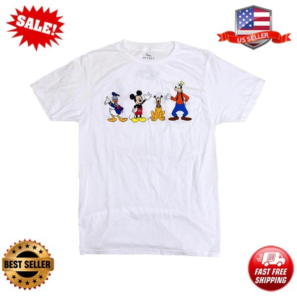 Disney Mickey Mouse and Friends Goofy Donald Pluto Men's White T-Shirt