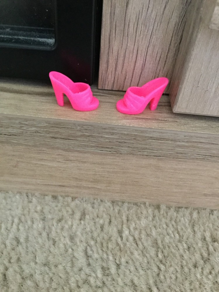 Barbie Doll Shoes Solid Neon Hot PInk Color High Heel Slip In Style Open Toe