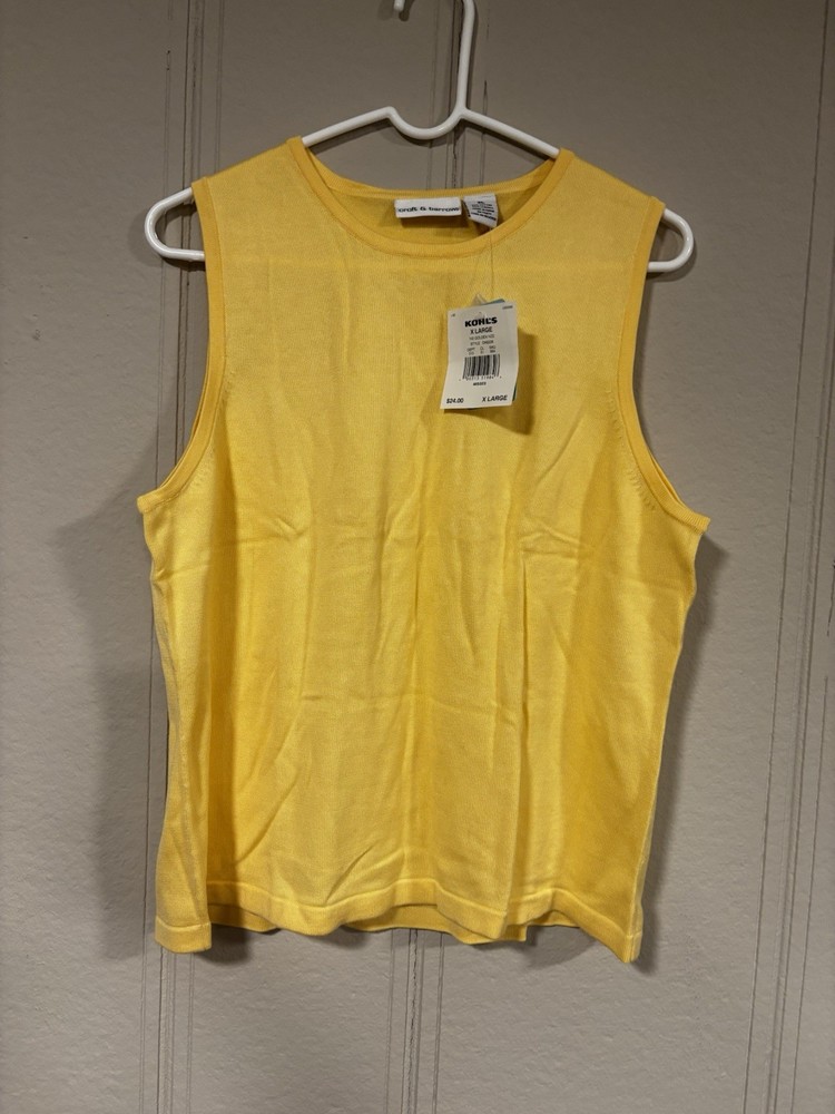 Croft & Barrow Women’s Yellow Cotton Knit Crew Neck Sleeveless Tank Top XL