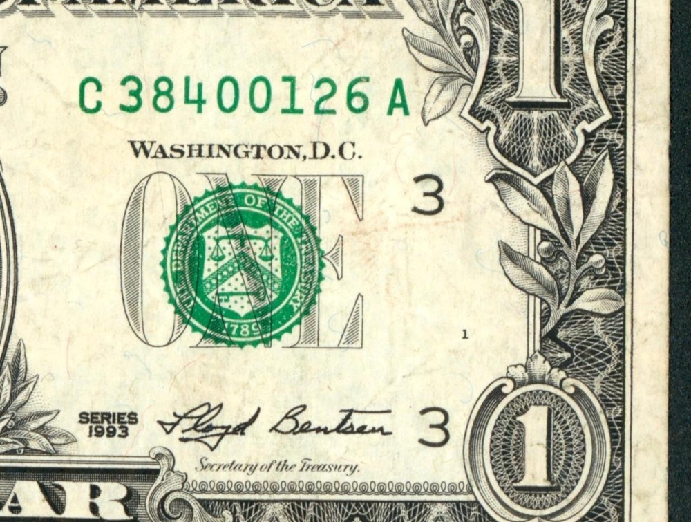 **WEB PRESS NOTE** ((EXPERIMENTAL)) $1 1993 Plate #1/9 Federal Reserve CURRENCY