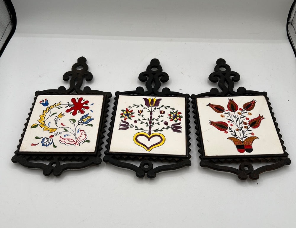 Mid Century Modern Tile Trivet Floral 9.5