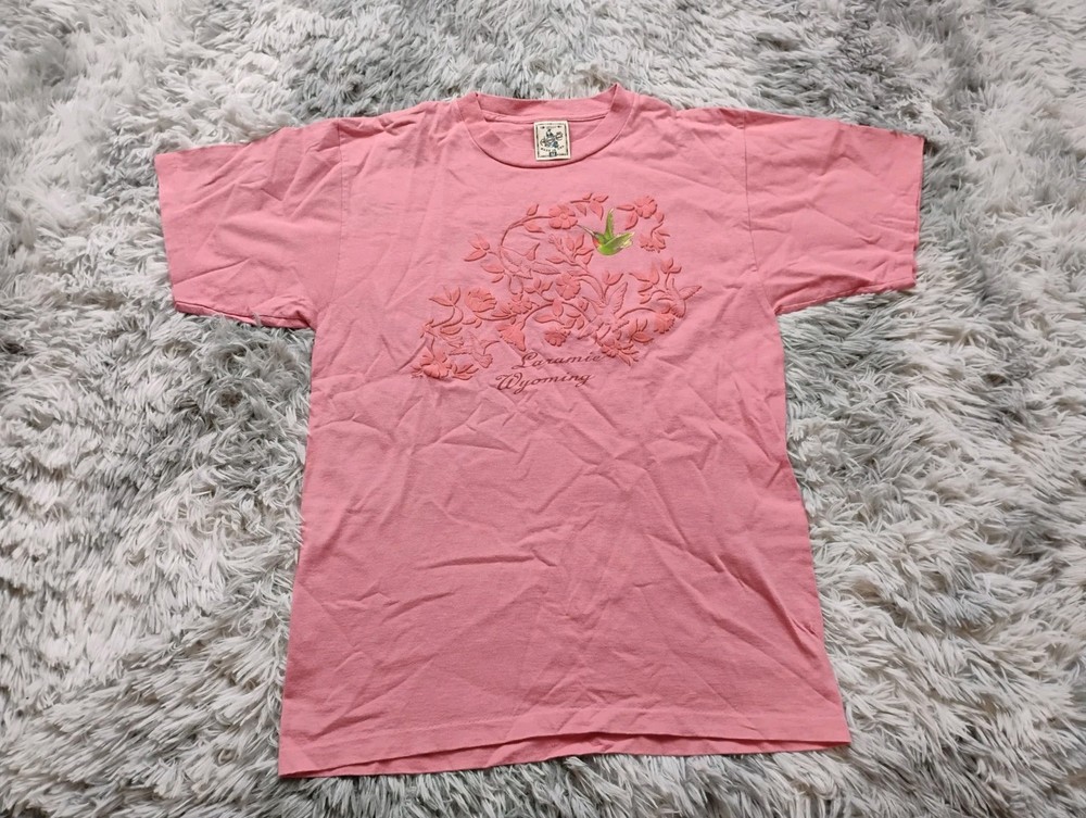 vintage single stitch t shirt laramie wyoming Pink  Unisex Med Hummingbird EUC