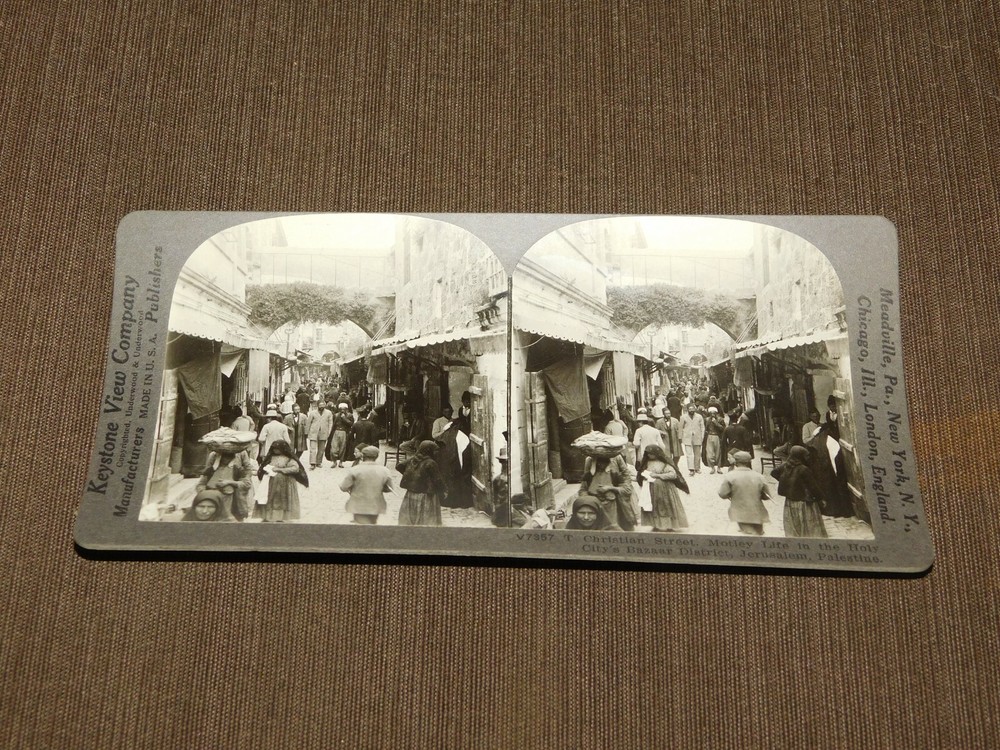 Vintage Stereoview Stereoscope Card Bazaar District Jerusalem Palestine