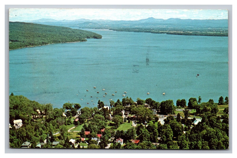 Westport NY Looking North Over Village & Lake Champlain Postcard Posted 1983