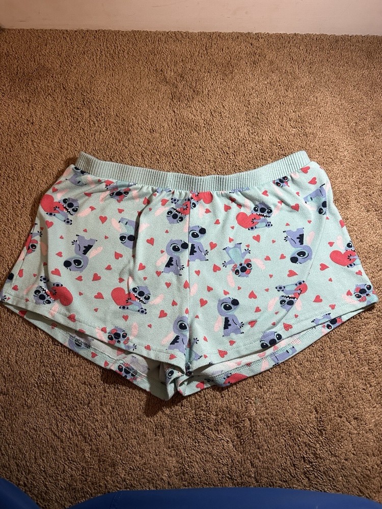 Disney Lilo And Stitch Pajama Pants Shorts Women’s Blue Heart Size Large Sleep