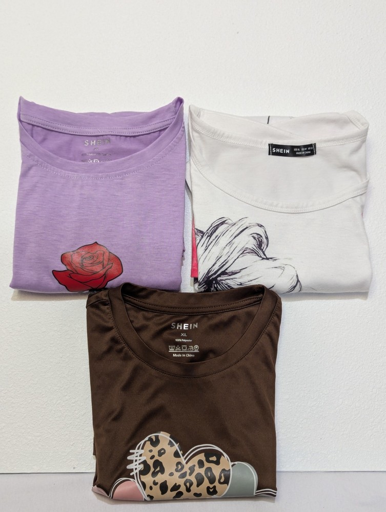 SHEIN T-shirt Lot Of 3 Short Sleeve T-Shirts Purple/ White/ Brown Size XL