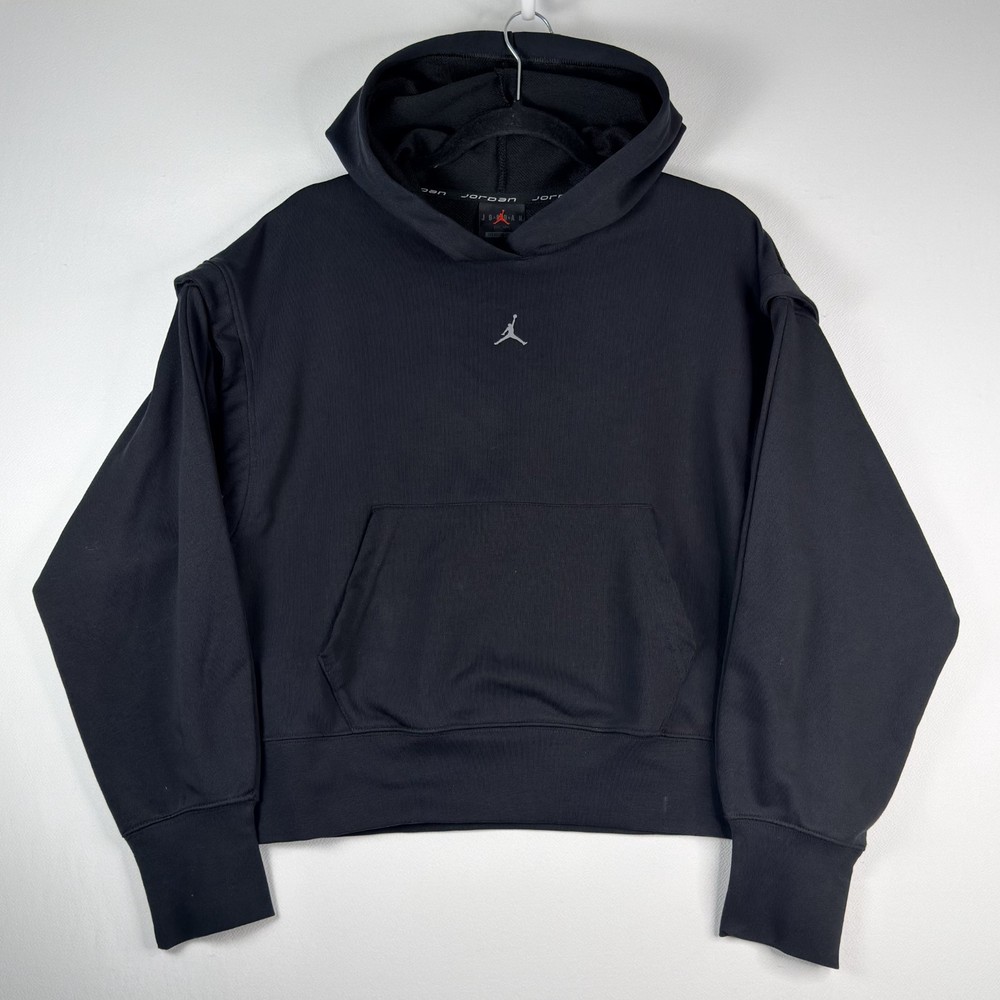 Nike Air Jordan Womens Hoodie Small Oversized Black Detachable Sleeves NWT Crop