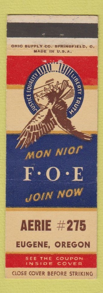 Matchbook Cover - Eagles Club Eugene OR