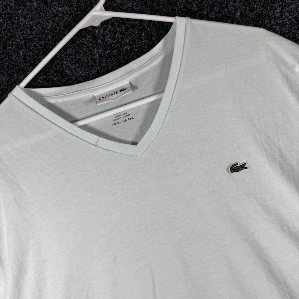 Lacoste Mens V-Neck T-Shirt Mint Green Pima Cotton Logo Tee Size 4XL