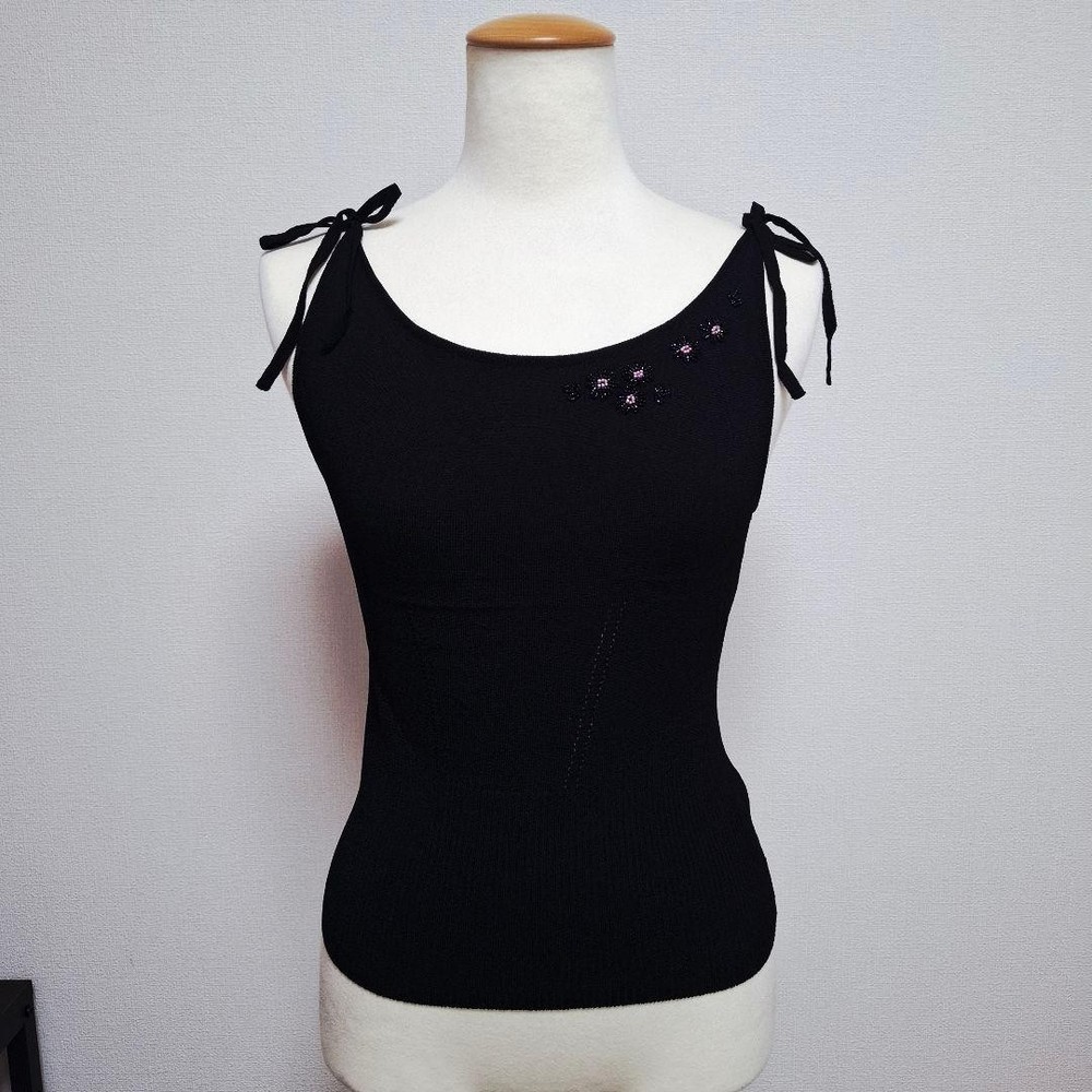 Vintage ANNA MOLINARI Y2K Black Beaded Camisole Fairy Grunge Size M