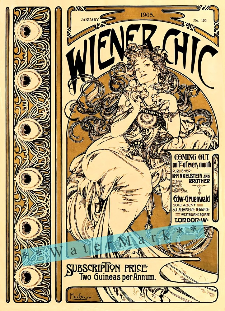 Póster Wiener Chic 1905 Mucha Moda Vintage Impresión Estilo Retro Arte