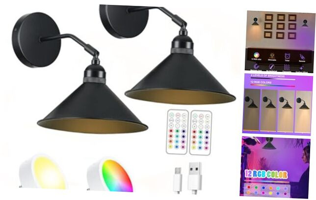 Rechargeable Battery Operated Wall Sconces Set of 2 , No Hardwired 13 Color