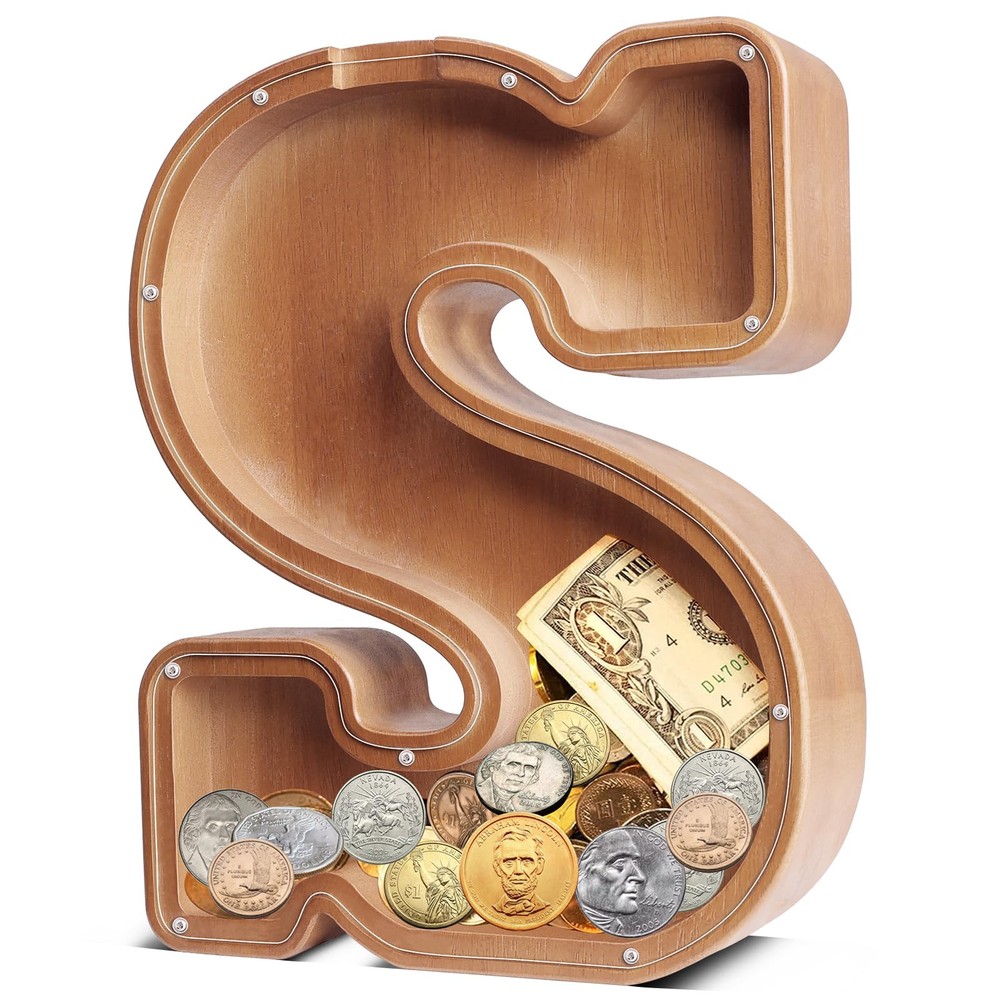 12in Extra Large Wooden Piggy Bank,Letter Piggy Bank for Boys Girls,Money Coi...
